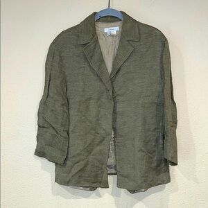 Zara Blazer Relaxed Fit Notched Lapel flax linen jacket button top size 8